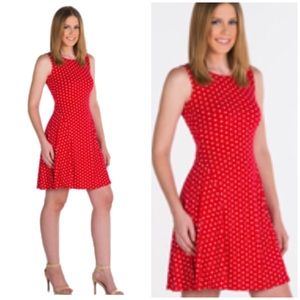 Red white DOTTED sleeveless Midi  Dress New XS